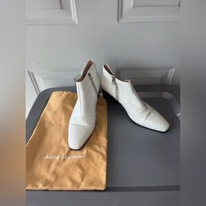 Acne Studios white leather block heel ankle boots size 38 EU 7.5 US